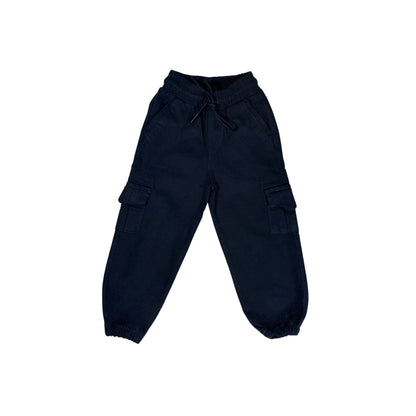 Navy Blue Cargo Pants with Elastic Waist