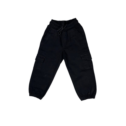 Black Cargo Pants with Elastic Waist